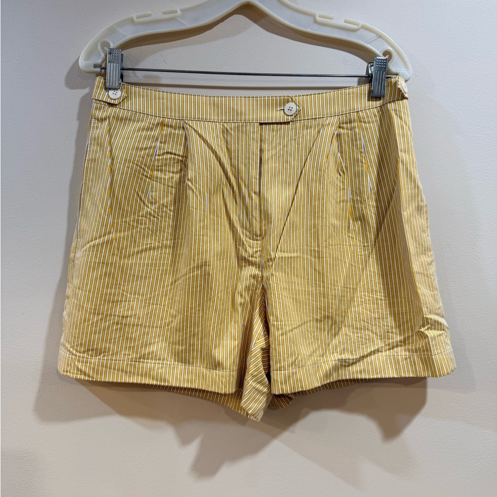 🔥NWOT Tory Burch Women's Yellow Pinstripe Cotton Shorts Size 6 🔥
